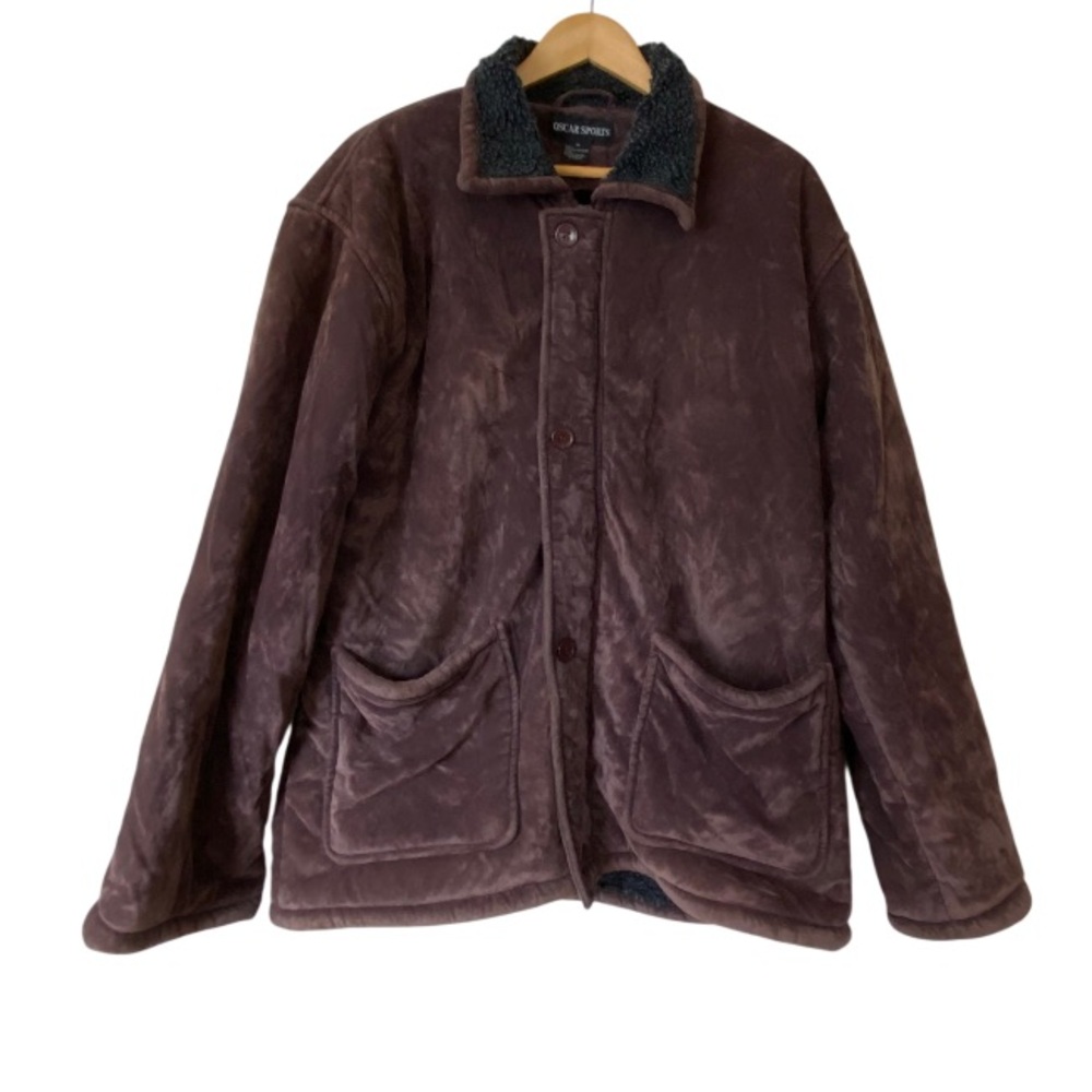 OSCAR SPORTS Brown Faux Suede Shearling Lined And Trimmed Men's Jacket Size M